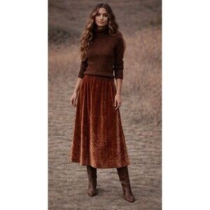 CP Shades Rust Brown Velvet Midi Skirt Bohemian Fall Vintage Romantic Size XL